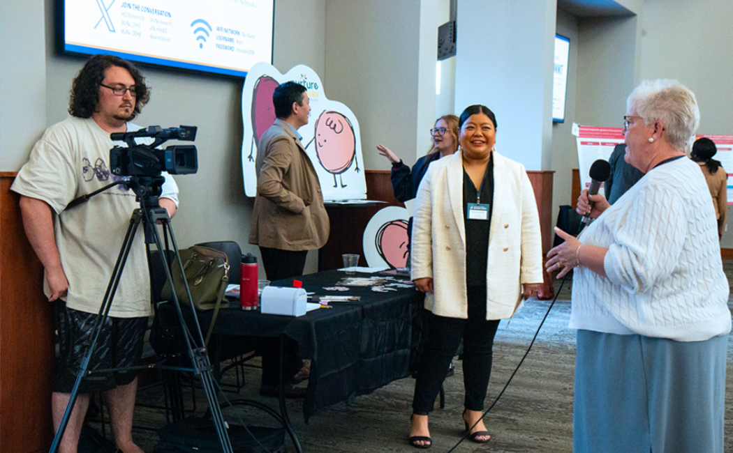 Nurture Nebraska partners interview attendees about children's social and emotional development during the CYFS Early Childhood Research Summit at Nebraska Innovation Campus.